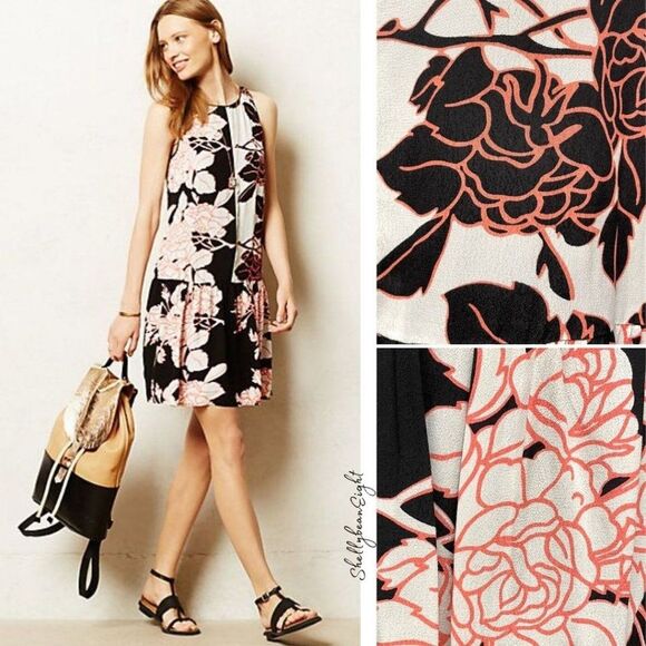 ANTHROPOLOGIE Maeve Photoflora Color Block Mixed Print Floral Dress 0 2 XS CuTE! - Picture 1 of 16